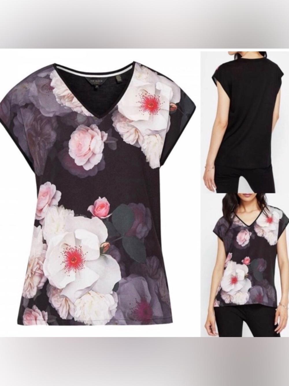 TED BAKER Stevia Chelsea Black V neck‎ top size 1